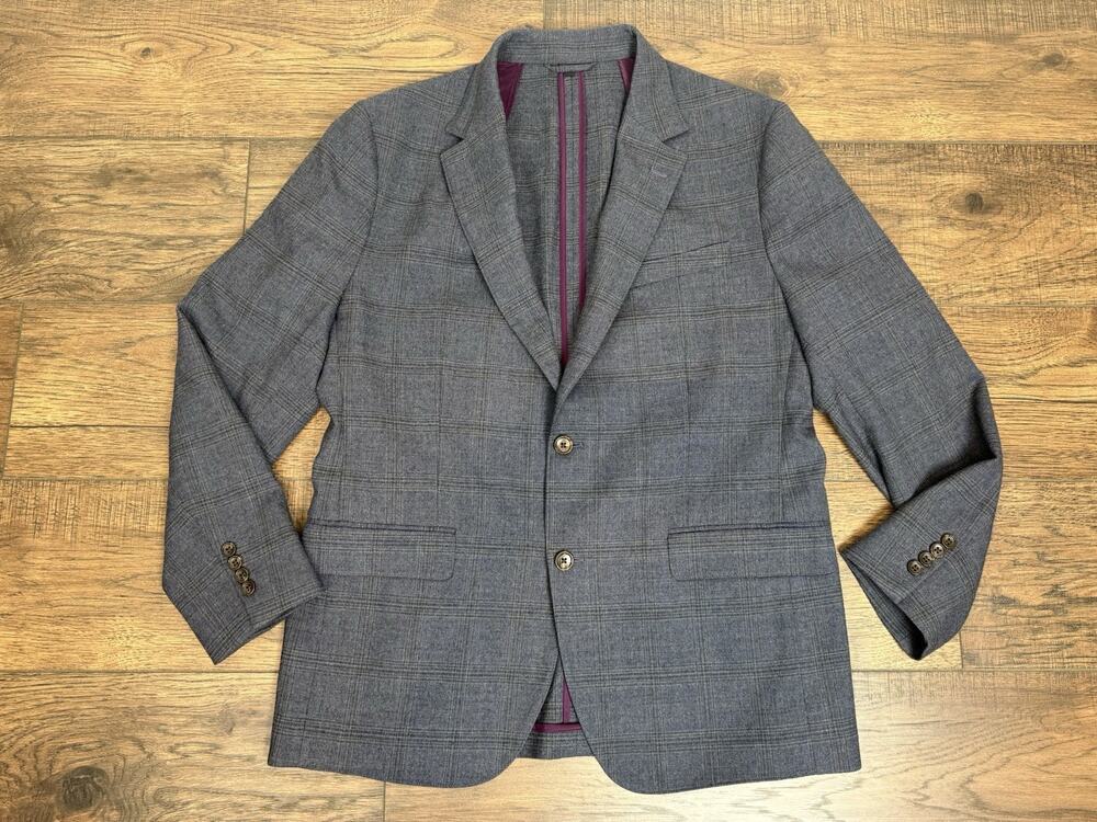 Bonobos Jetsetter Blazer Men's 42R Standard Fit Blue Windowpane Wool Stretch
